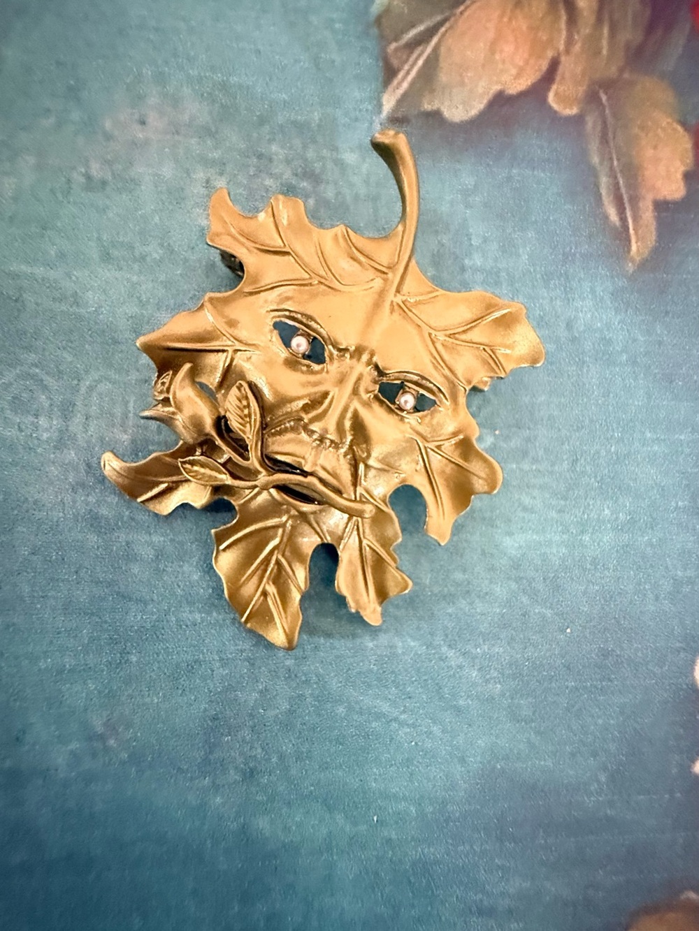 Gold Leaf Face Brooch.